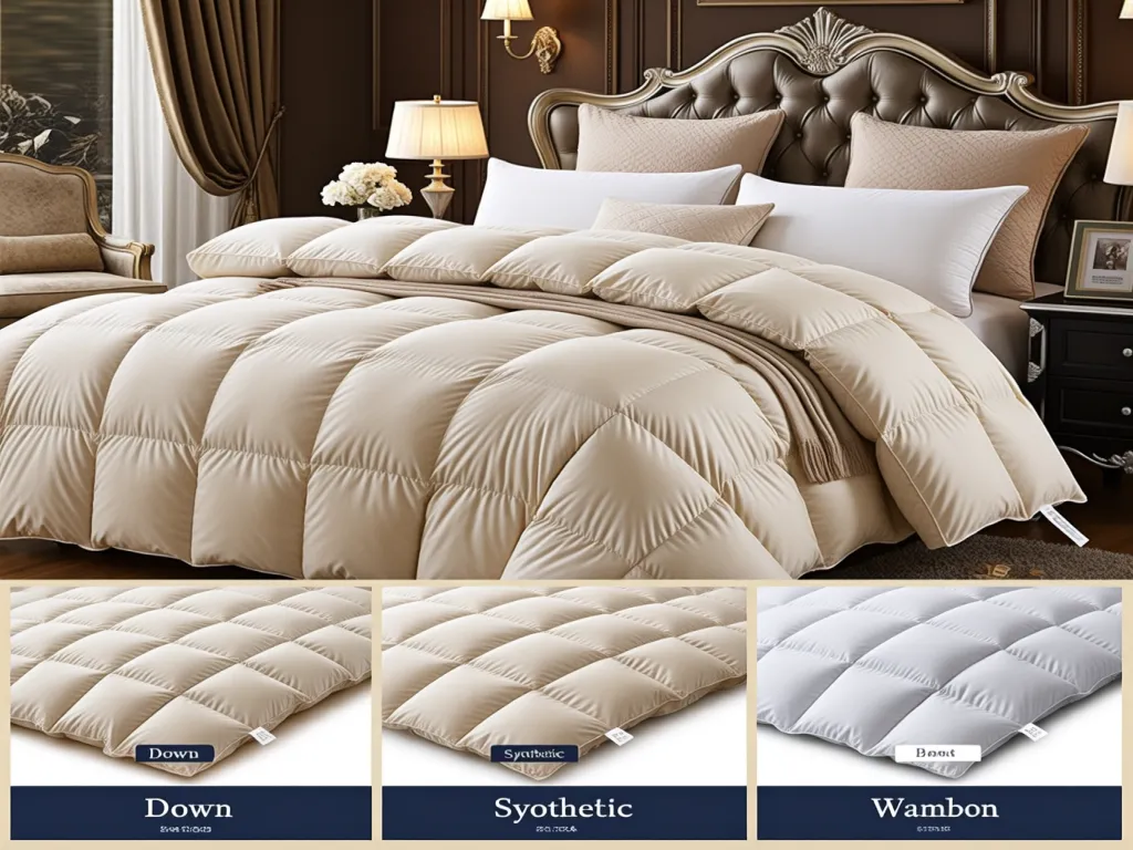 Comparison of hotel duvet cover materials: down, synthetic, and wambon