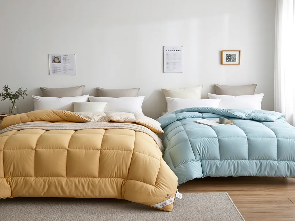 Colorful hotel duvets on beds in a bright room