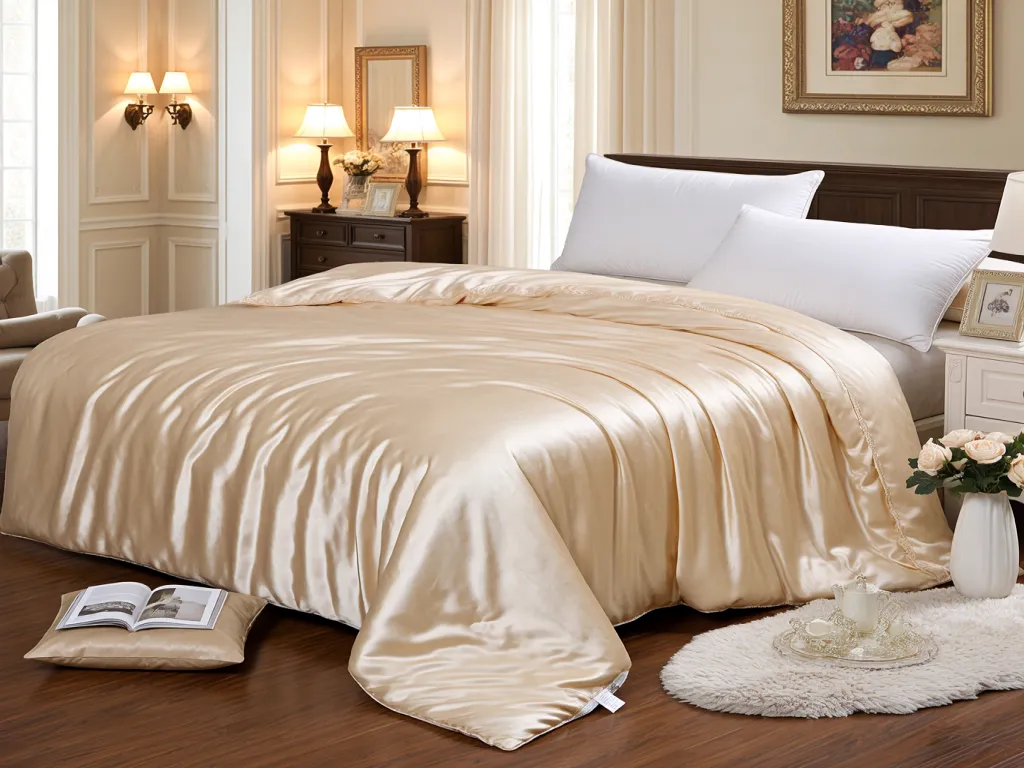 Satin hotel duvet cover displayed on a bed